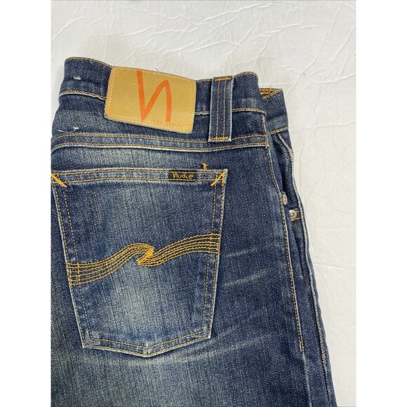 Nudie Jeans Super Slim Kim Mens 32x34 Dark Blue Denim Jeans Slim Straight Leg - Picture 5 of 7